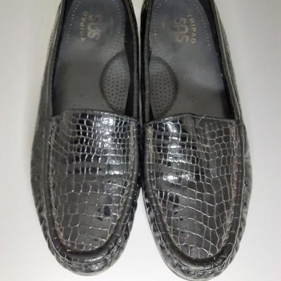 SAS Loafer Slip On Faux Alligator Pattern Black Size 6 - Picture 2 of 3